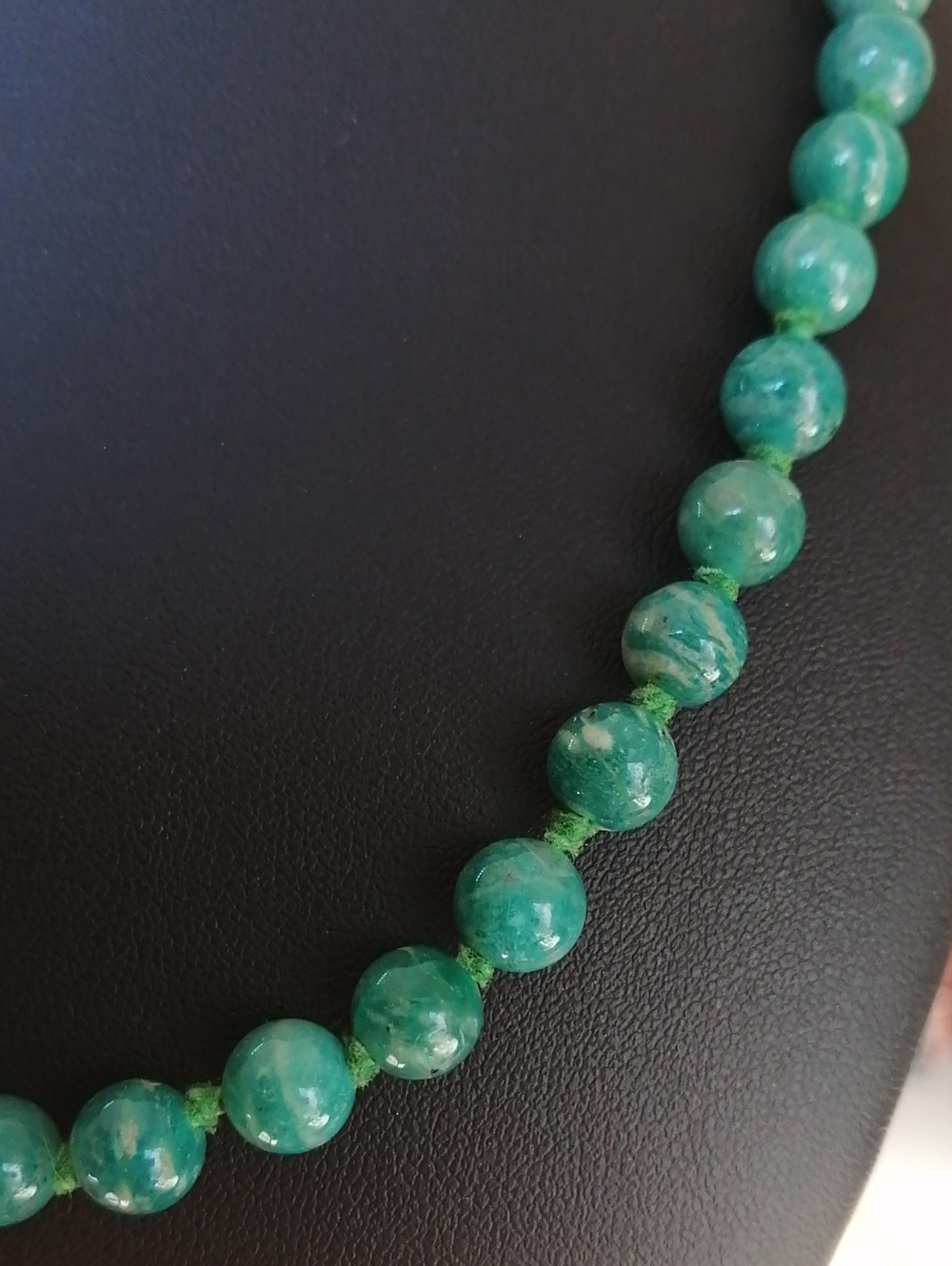 Russian Amazonite Beaded Unisex Necklace Hand Knotted Magnetic Lock